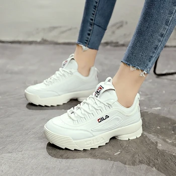 

2020 Brand Women leather thick-soled Sports shoes woman Zapatillas Mujer Wedge running Shoes Fashion designers white Sneakers