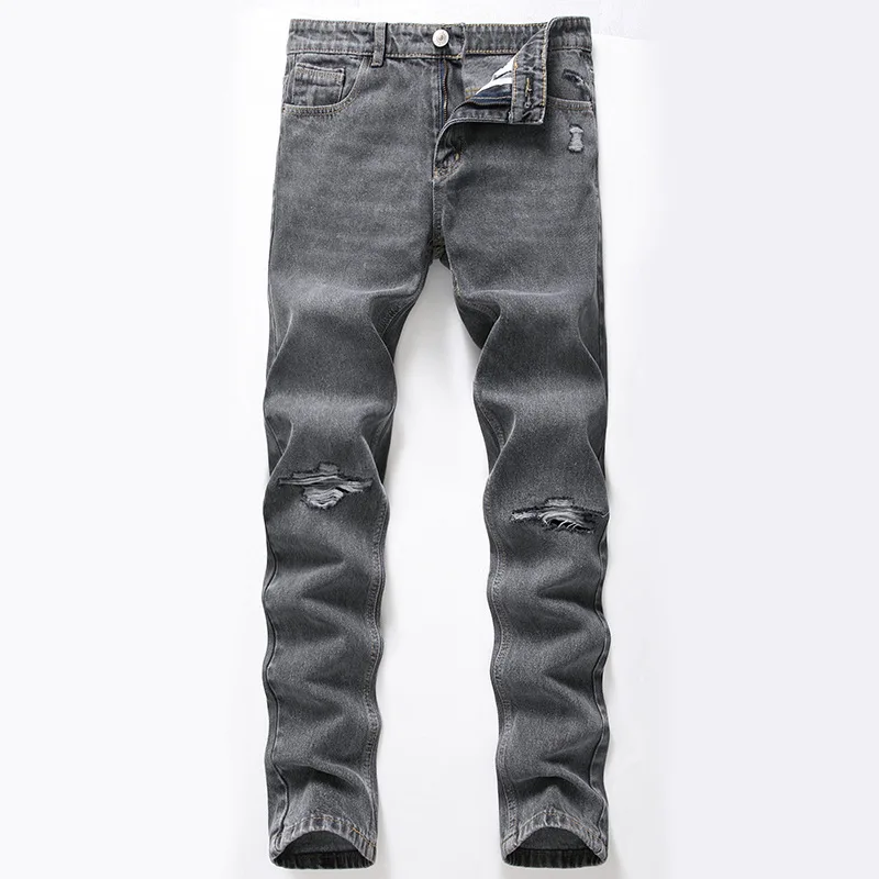 

European and American New Men's Fashion Jeans Men's High-end Jeans Knee Holes Men Jean
