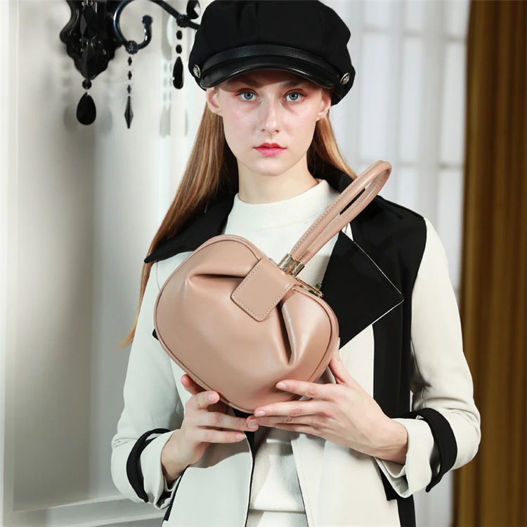 Burminsa Elegant Spherical Cow Genuine Leather Bags Women Small Designer Handbags High Quality Luxury Ladies Tote Bags NEW