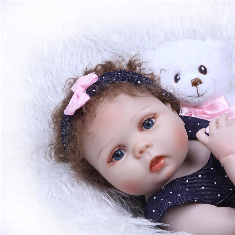 55 см мягкие силиконовые куклы Reborn Baby Реалистичная кукла Пупс полная виниловая Кукла-младенец кукла с игрушка плюшевый медведь для девочек