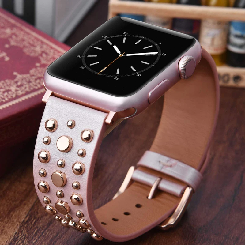 Ремешок с заклепками для apple watch Series 6/5/4/3 SE спортивный браслет петля кожаный 38 мм 40