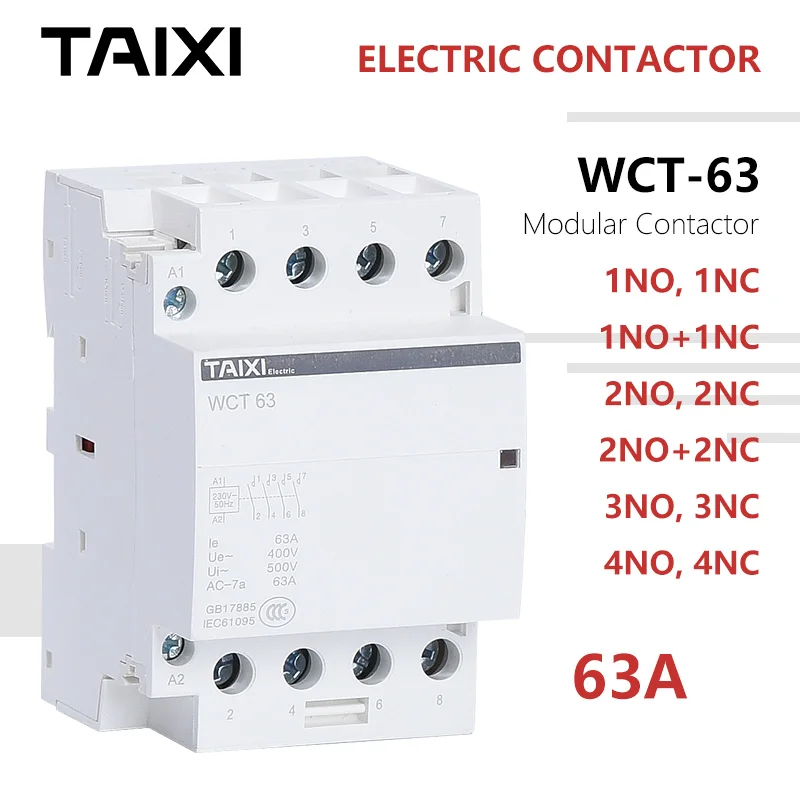 Контактор переменного тока WCT-63A din-рейку-бытовой 1NO 1NC 2NO 2NC 4NO 4NC 220V 230V 240V 250V контроллер двигателя