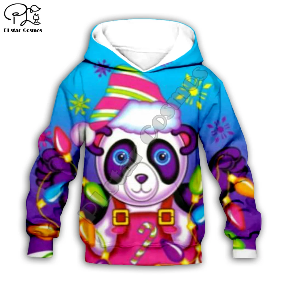 

Kid sets 3D Lisa Frank print cartoon panda hoodie merry christmas costume children Sweatshirt zipper coat boy girl tshirt Pant