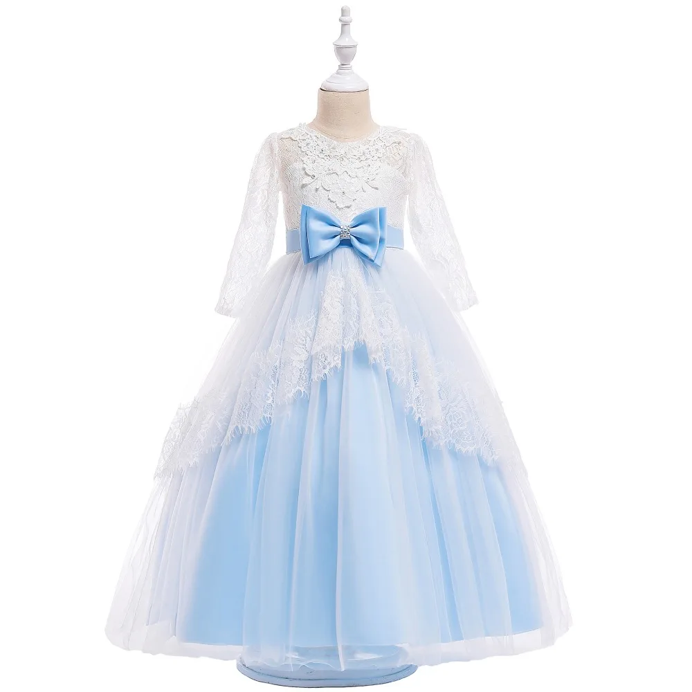 2019 Новое Элегантное кружевное платье с длинными рукавами и цветочным рисунком для девочек, От 3 до 8 лет, платье для маленьких девочек