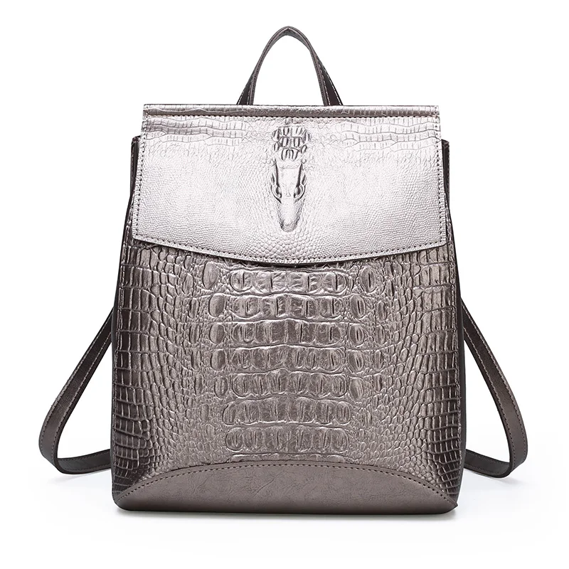 

Vintage Backpack Women 2019 Fashion Split Leather Backpack Alligator School Bags For Girls Teenagers Waterproof Large Travel Bag