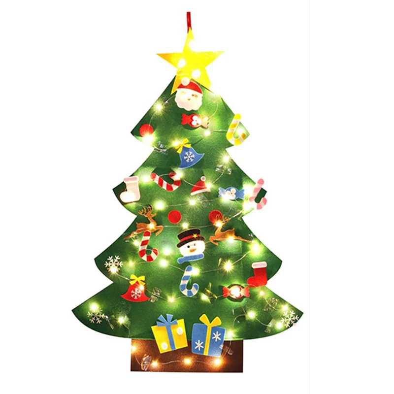 3.2Ft креативная войлочная Рождественская елка с 26 шт. орнаментами, Рождественский Настенный декор, рождественские украшения, рождественские подарки с светом