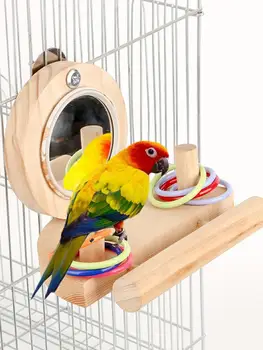 

Bird Mirror Toy Wooden Plastic Wear-resistant Bird Training Perch Cage for Pet Bird Fun