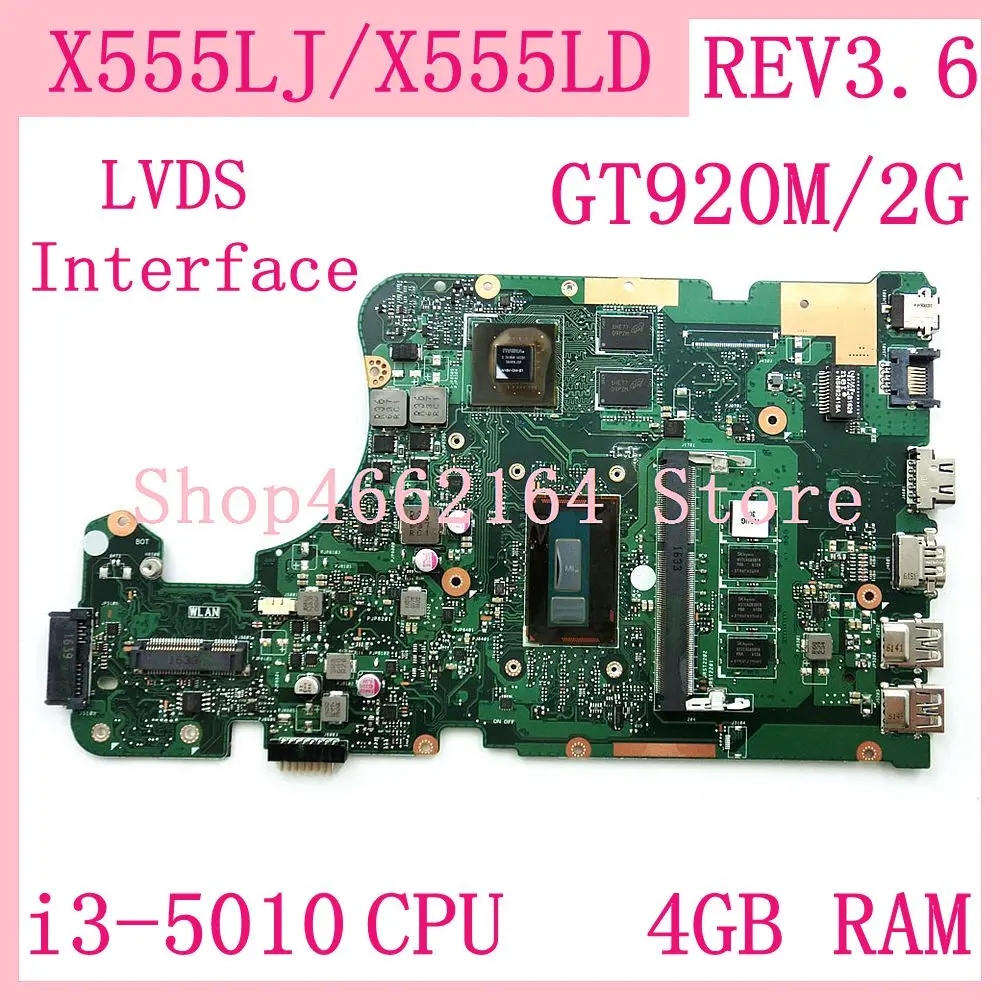  X555LJ Motherboard i3-5010 CPU 4GB RAM GT920M/2G REV3.6 For ASUS X555L X555LD X555LF X555LP W519L L