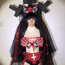 Хэллоуин ночь черный крест череп невесты костюм белая кровь принцесса клоун играть костюм