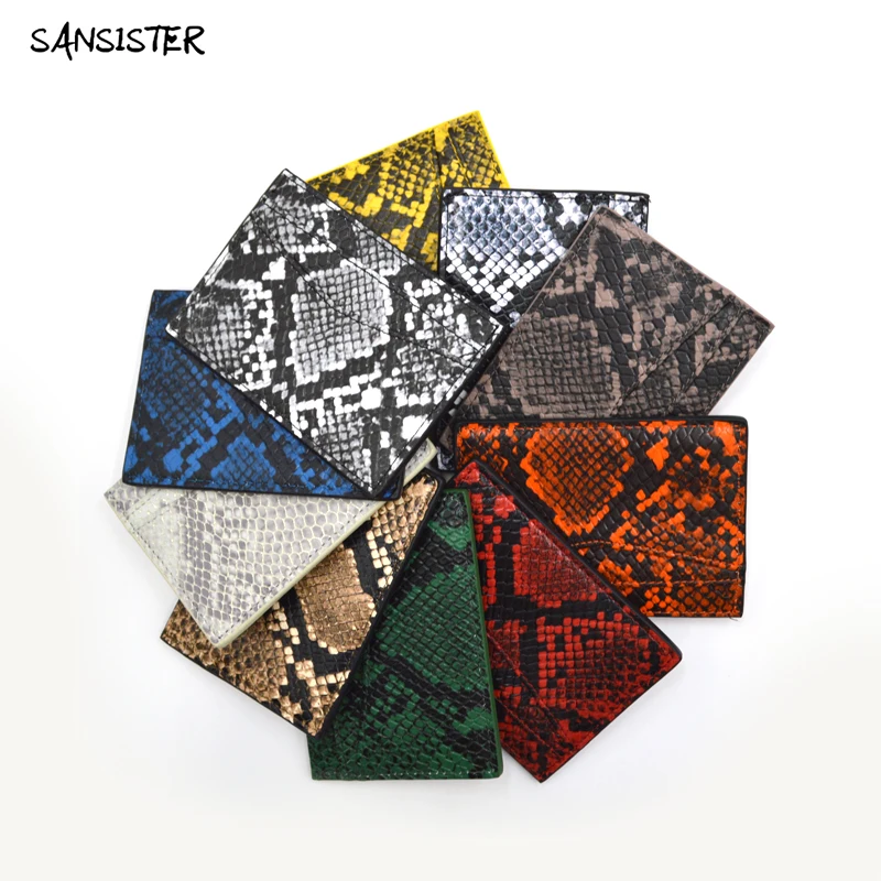 Sansister stock cardholder python snake crocodile ostrich frog pearl fish pattern can customized genuine leather accessories |