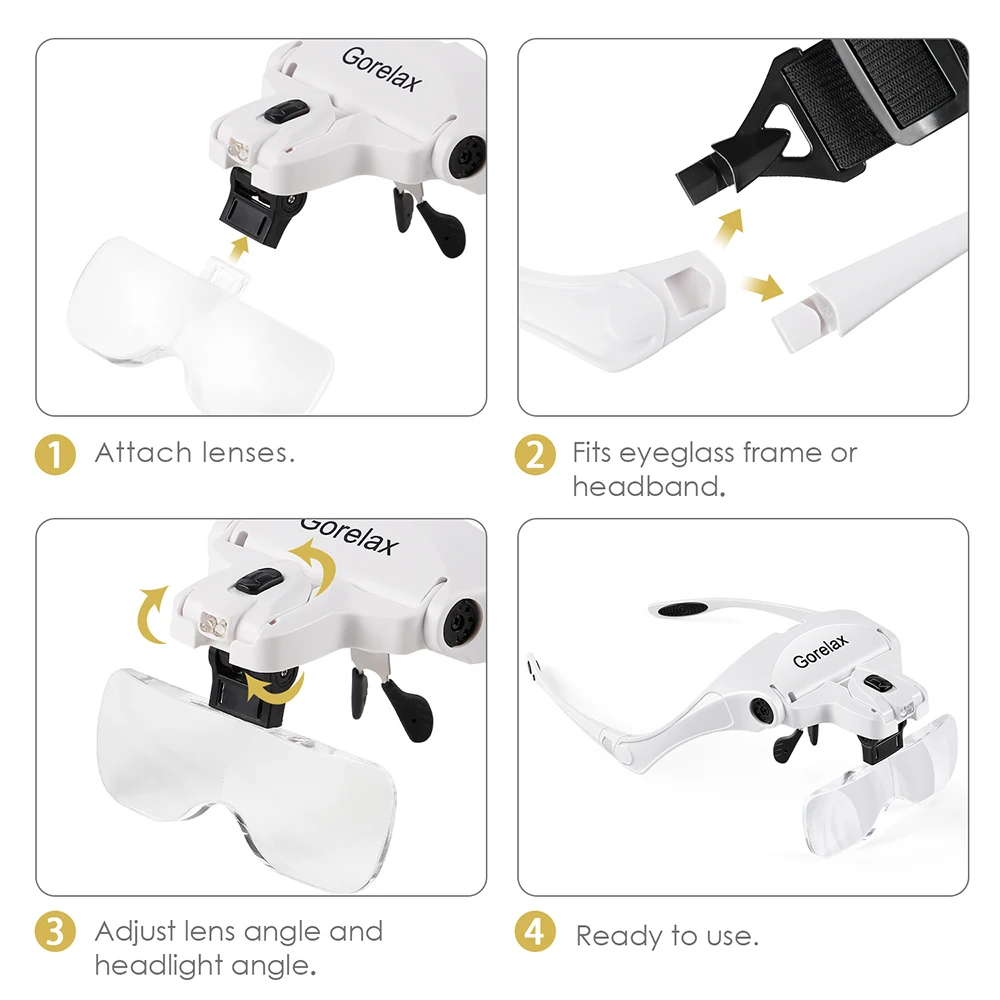 5 Lens Loupe Eyewear Magnifier 2 Led Lights Lamp Interchangeable Lens 1.0X/1.5X/2.0X/2.5X/3.5X Wearing Magnifying Glasses magnifying glass head wearing magnifier magnifying glass lamp