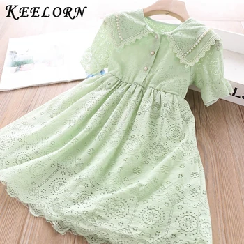 

Keelorn Girls Dresses 2020 Summer Brief Style Knee-Length A-Line Dress Sweet Lace Peter Pan Collar Little Girls Dresses