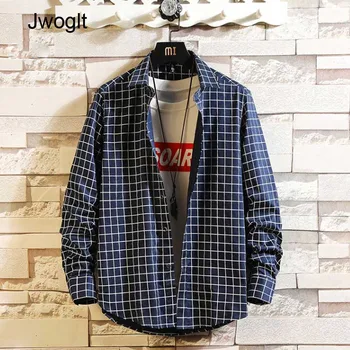

Autumn Fashion Blouse Button Up Casual Slim Fit Cotton Plaid Long Sleeve Men Shirts
