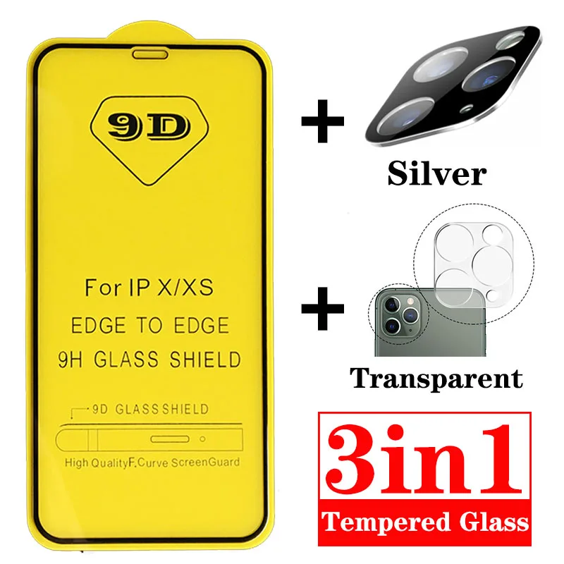 Black Silver 3 в 1 9D металлическое закаленное стекло для iPhone 11 Pro Max стекло защита для экрана камеры стекло для iPhone 11 Pro пленка для объектива - Цвет: Black Silver
