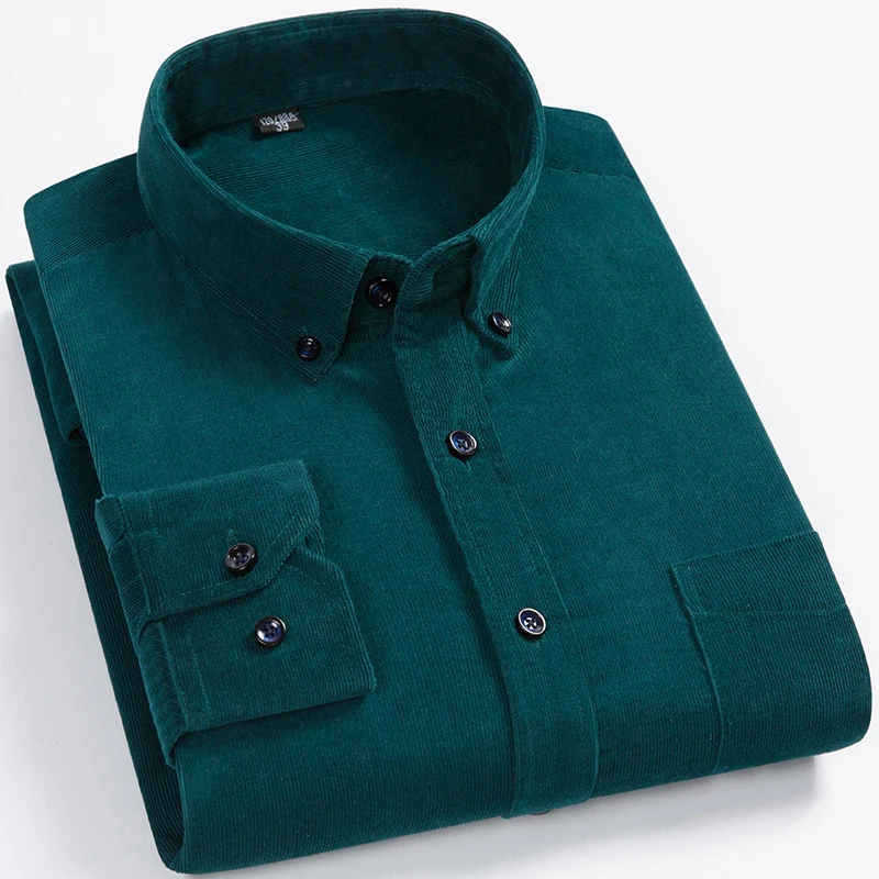 Теплые осенние/зимние вельветовые повседневные мужские рубашки размера плюс XXXL 4XL из хлопка высокого качества с длинными рукавами и воротником на пуговицах - Цвет: green G701