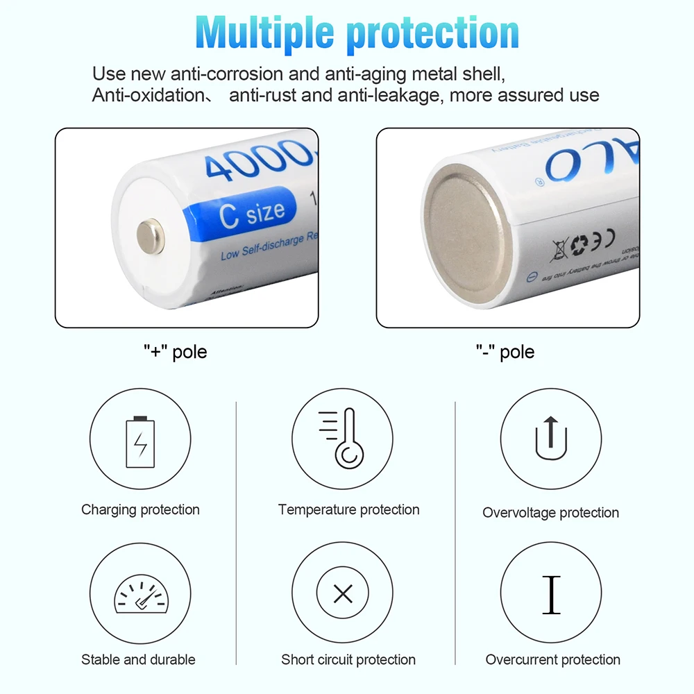 2-8pcs C Size LR14 Rechargeable Battery 4000mAh Type C Battery 1.2V NI-MH Rechargeable C Batteries for Flashlight Gas Cooker