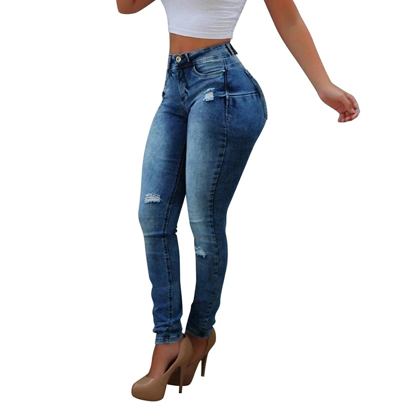Jeans Women Fashion High Waist Woman Pants Casual Elasticised Waist Jean Female Washed Denim Skinny Bodycon Hole Trousers D30 Jeans Women Fashion High Waist Woman Pants Casual Elasticised Waist Jean Female Washed Denim Skinny Bodycon Hole Trousers D30