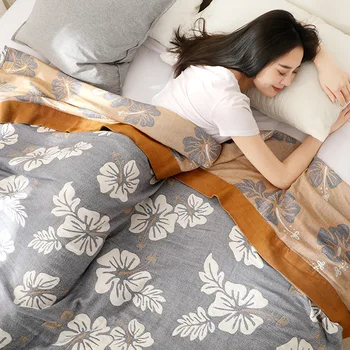 

200x230cm Home Textile Blanket 100% Cotton Bedspread Muslin Blankets for Beds 4 Layers Kids Adult's Travel Throw Blanket