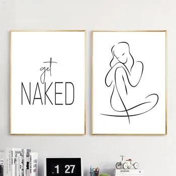 

Black White Abstract Sexy Woman Art Canvas Painting Poster Get Naked Quotes Print Home Decor Wall Picture For Bathroom YX173