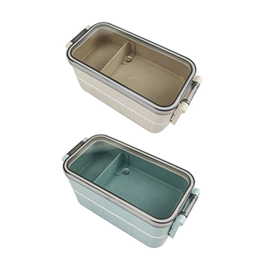 New 1200ml Wheat Straw Double 3 Layer Lunch Box With Spoon Healthy Material Bento Box Microwave Food Storage Container Lunchbox