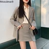 Mozuleva 2020 Retro Solid Blazer Set Single-breasted Jacket & Pencil Skirt 2 Pieces Skirt Suit Female Office Ladies Blazer Suit 1