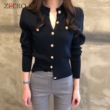 Осенний женский черный однобортный свитер с длинным рукавом кардиган женский тонкий вязаный джемпер Корейская зимняя одежда