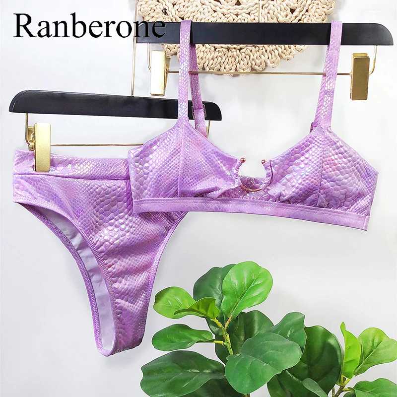 Ranberone 2020 женское фиолетовое сексуальное бикини с высокой талией Bronzing Два шт
