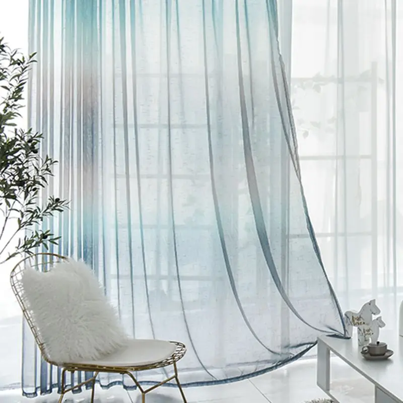 Modern Simple linen Tulle Curtains For Living Room Window Rainbow Gradient Striped Shade Curtains For Bedroom Drapes MY171#5 - Цвет: Color 1 Tulle