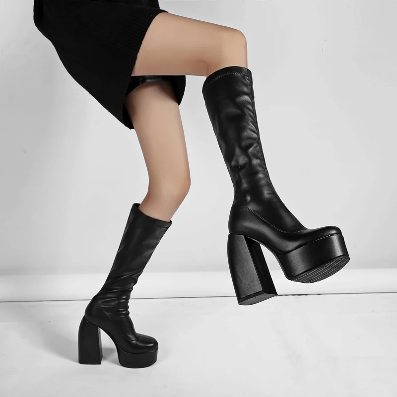 Giaro MILA BLACK VEGAN LEATHER KNEE BOOTS Italian style - Giaro High Heels  | Official store - All Vegan High Heels