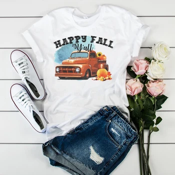 

Women Lady T Shirt Pumpkin Thanksgiving Halloween Happy Fall Printed Tshirt Ladies Tee Shirt Female Tops Clothes Graphic T-shirt