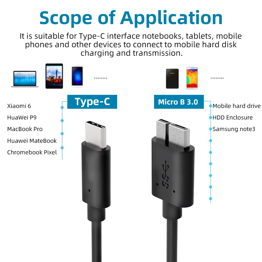 FONKEN USB Type C 3.1 To Micro B 3.0 Cable For Samsung NOTE 3 S5 2.5inch Hard Disk Cable Tablet  Micro B cable PC Accessories ► Photo 2/6