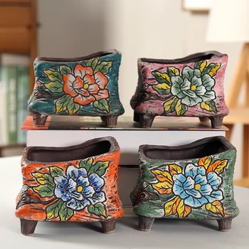 

Flower Pot Succulent Cactus Pot Plant Garden Ceramic Planter Outdoor Garden Home Decor windowsill Four Feet Pots