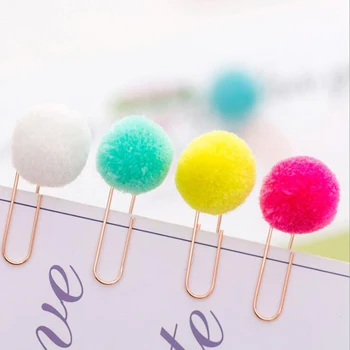 

6pcs / Set Of Colorful Candy-Colored Hairball Shape Paper Clips Fashion Business Ladies Style Office Stationery Binder Clip