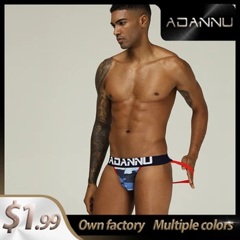 

New Breathable Gay Men Sexy Underwear Thong Men Jockstrap Print Sissy panties Mens Thongs And G strings String bikini men AD186