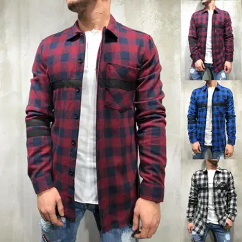

2019 Men Keep Warm Brushed Cotton Casual Shirt Outwear Male Long Sleeve Turn-down Collar Autumn Winter Plaid Shirt Plus Size
