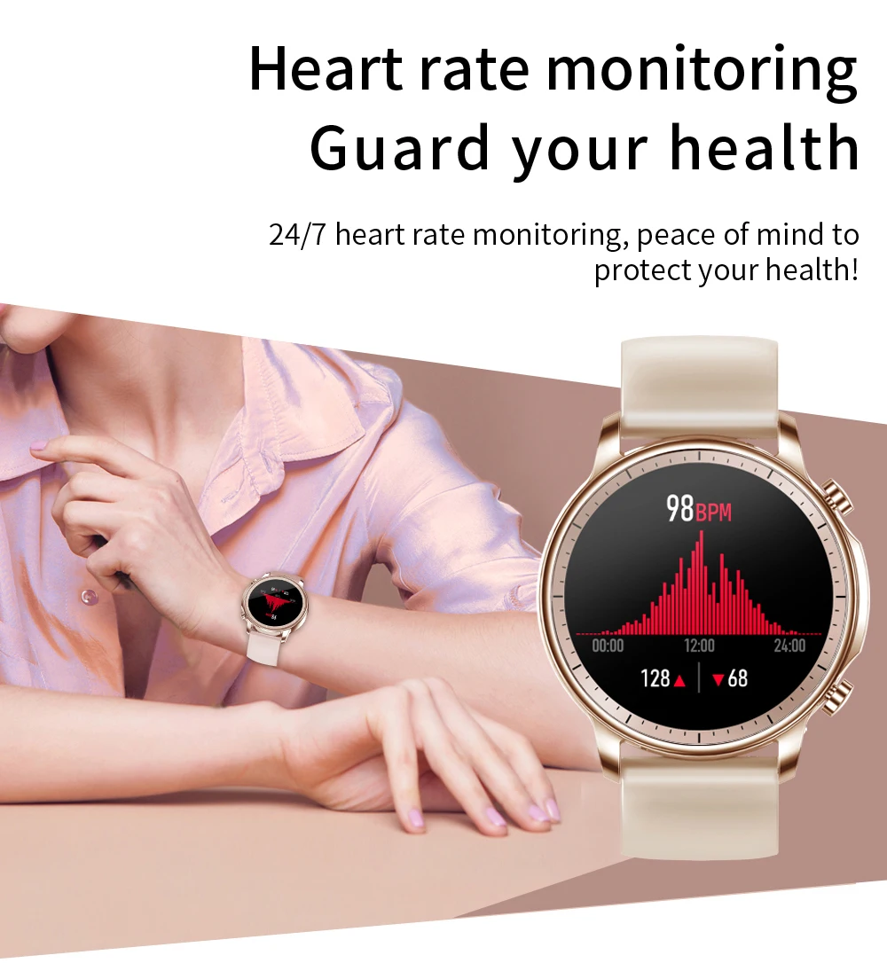 UTELITE V23 Смарт часы для женщин полный круглый экран монитор сердечного ритма IP67