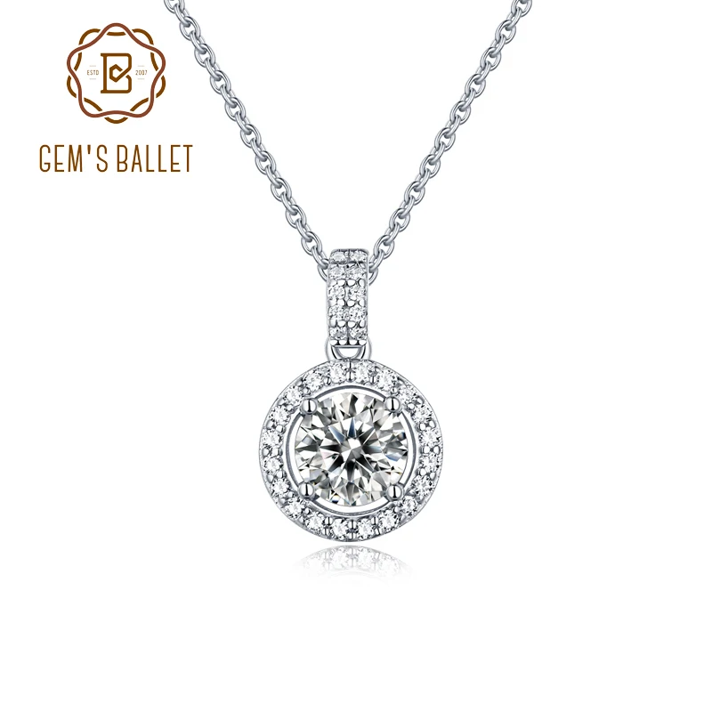 GEM'S BALLET 925 Sterling Silver Moissanite Jewelry 1.0Ct D Color Twinkle Diamond Round Pendant Necklace for Women | Украшения и
