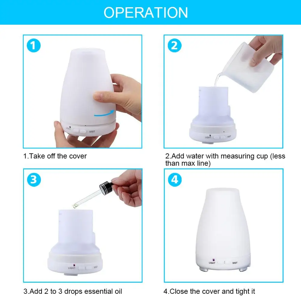 Günstige 200ML Elektrische Aroma Diffusor Ultraschall luftbefeuchter Ätherisches Öl Diffusor Aromatherapie 7 Farbe Nacht Licht Für Home Office