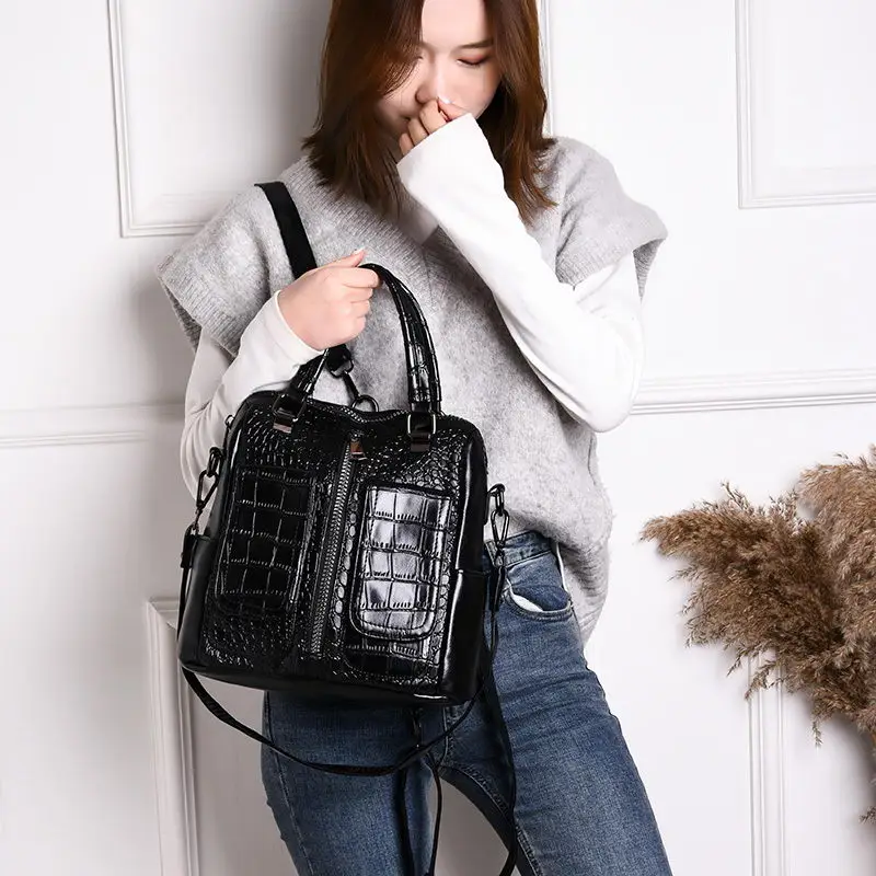 

Vintage Backpack Women Multifunction School Shoulder Bag Backpacks Girs Crocodile PU Leather Bagpack Female Anti Theft Backpack