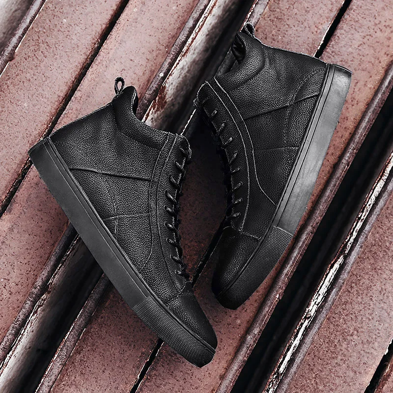 

Boots Male New Pattern High Help Solid Color Work Clothes Shoe Really Leather Shoes Winter Joker Trend Boots Increase Down
