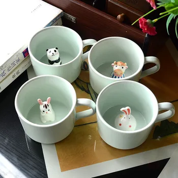 

kitchen Coffee Cup Children Girl Creative Gift Milk Juice Lemon Tea Mug 3D Cartoon Animals Ceramic Mugs Home Office Drinkware