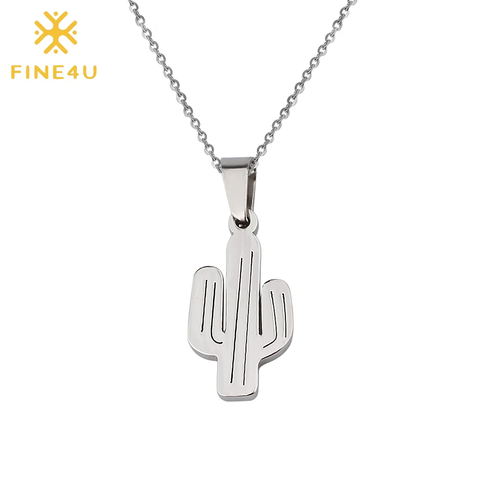 

FINE4U N280 Plant Cactus Pendant Necklaces For Women Stainless Steel Chain Necklace Statement Jewelry Gift