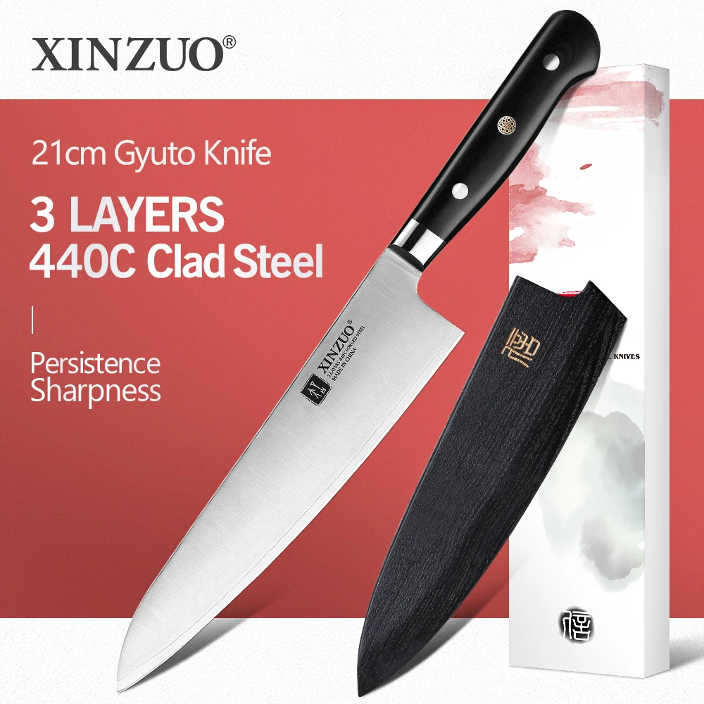 XINZUO мясника Ножи 3 слоя 440C кованые Сталь Нержавеющая сталь 210 мм гьюто 60 высокая