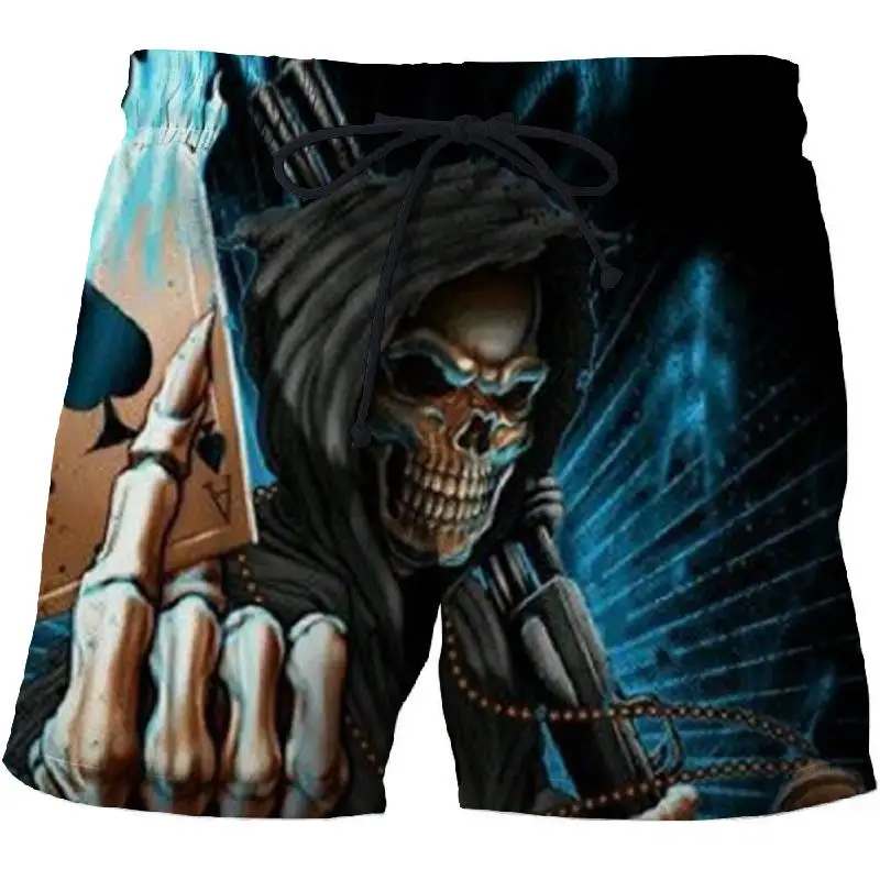 2021 nuevo cráneo poker 3D imprimir playa shorts hombre hombres, pantalones cortos Junta hombres Anime corto Plage pantalones de secado rápido streetwear corto negro homme
