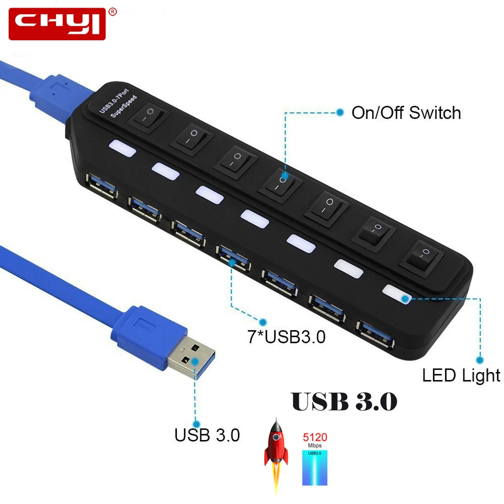 CHYI многопортовый s usb хаб 3 0 7 портовый порт с возможностью супер скорости