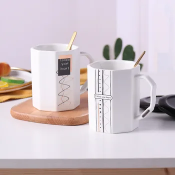 

Ins Simple Ceramic Cup Nordic Creative Coffee Mug with Lid Scoop Large Capacity Household Breakfast Milk Mugs Office Water Cups