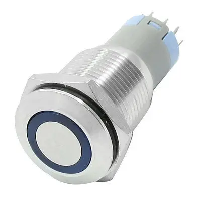 

16mm 12VDC Blue Ring LED Self-Locking Metal Push Button Switch 1NO 1NC