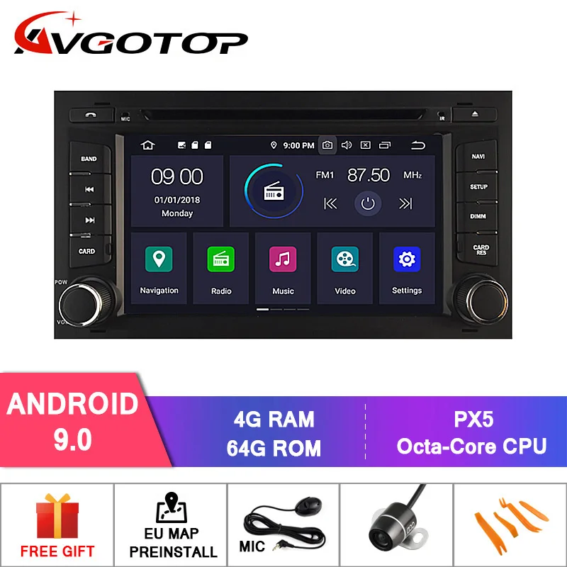 AVGOTOP Android 9,0 4 Гб+ 64 ГБ Автомобильный DVD плеер для SEAT LEON ips HD экран навигации