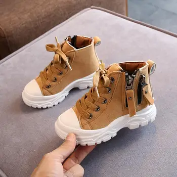 

Autumn Winter Children Ankle boots Girls Martin Boots Boys Plush Snow Motorcycle Boots Side Zipper Rome Boots Kids Sport Shoes