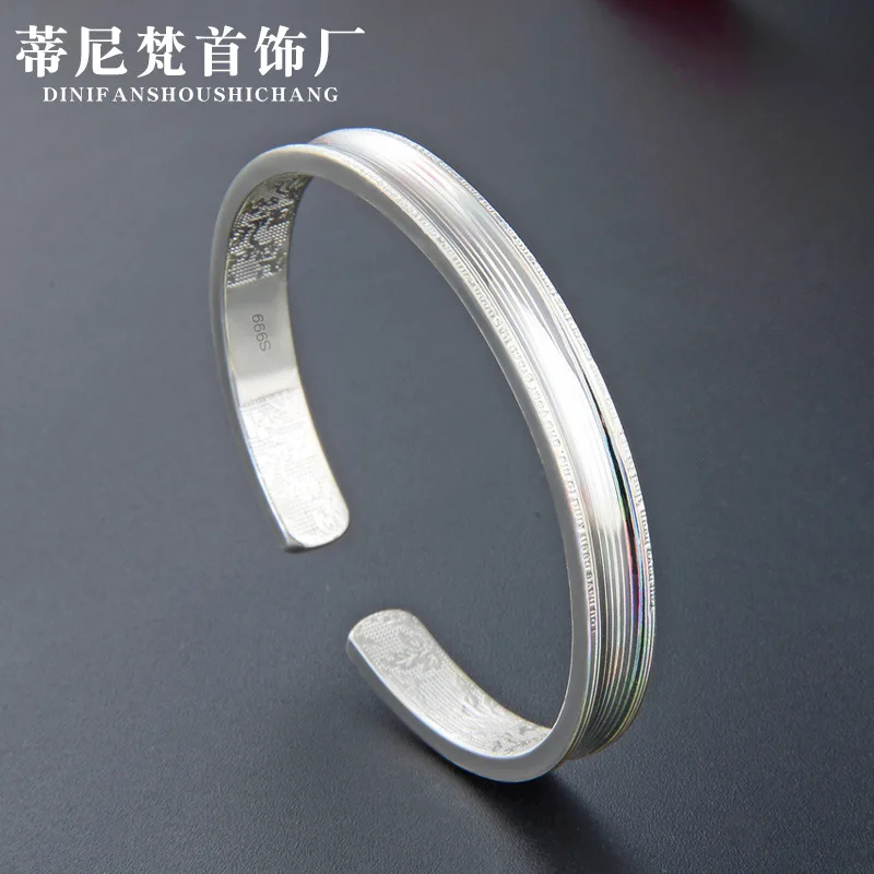 

Korean-style Fashion Elegant S999 Pure Silver Simple Color Brushed Adjustable Bracelet Women's Fine Silver Versatile Bracelet Si